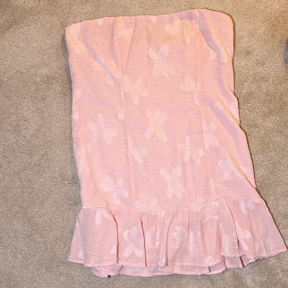 Pink Strapless Dress with Ruffle Hem